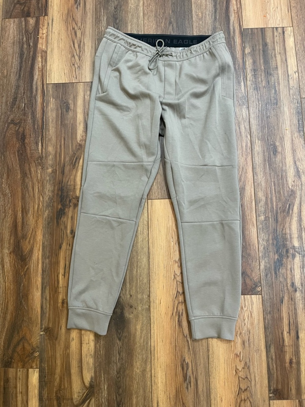 American Eagle Light Taupe Drawstring Joggers with Black Waistband